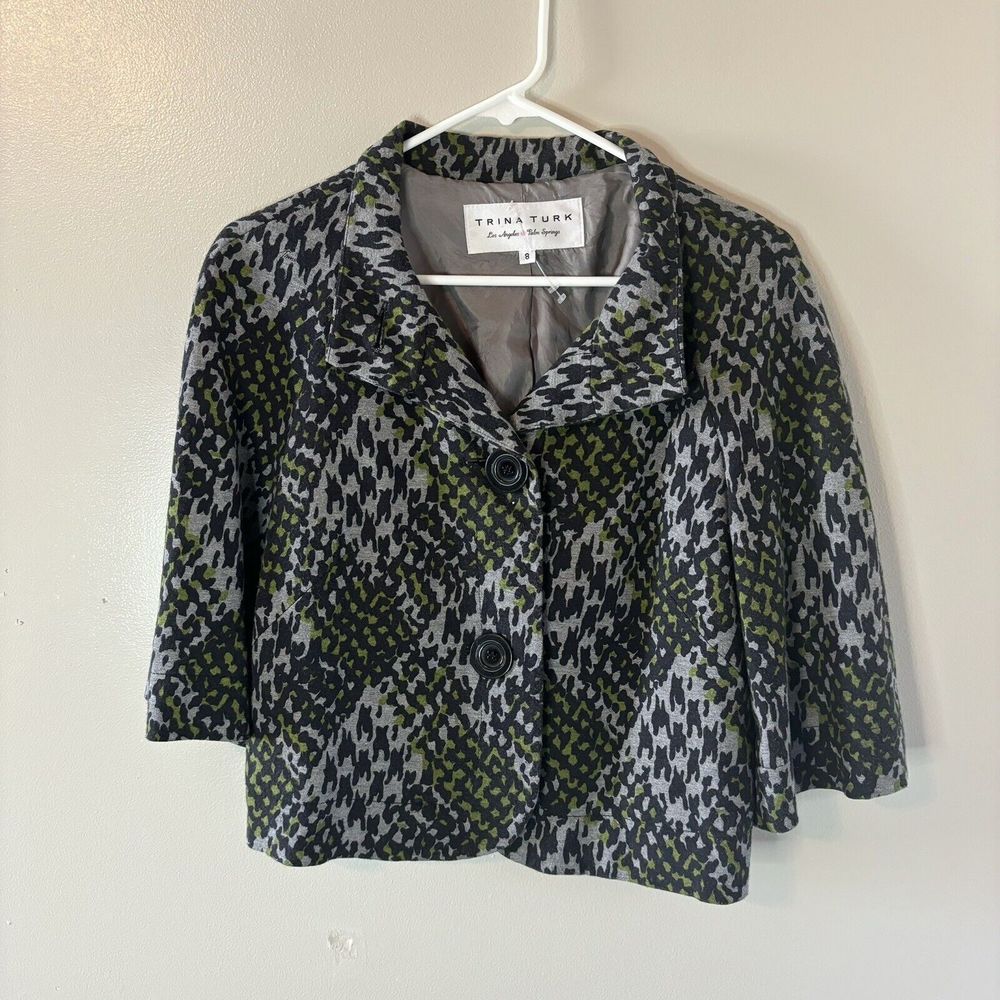 Trina Turk Black and Green Patterned Blazer